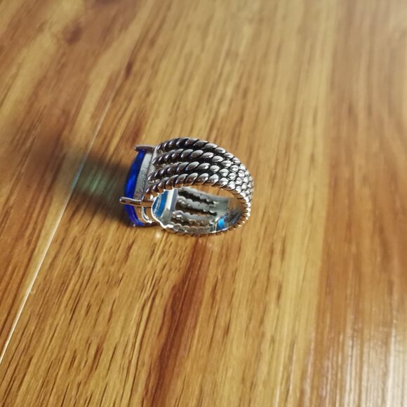 Wheaton? Ring in Sterling Silver with Blue Topaz and Pavé Diamonds Size 8 - Picture 8 of 9